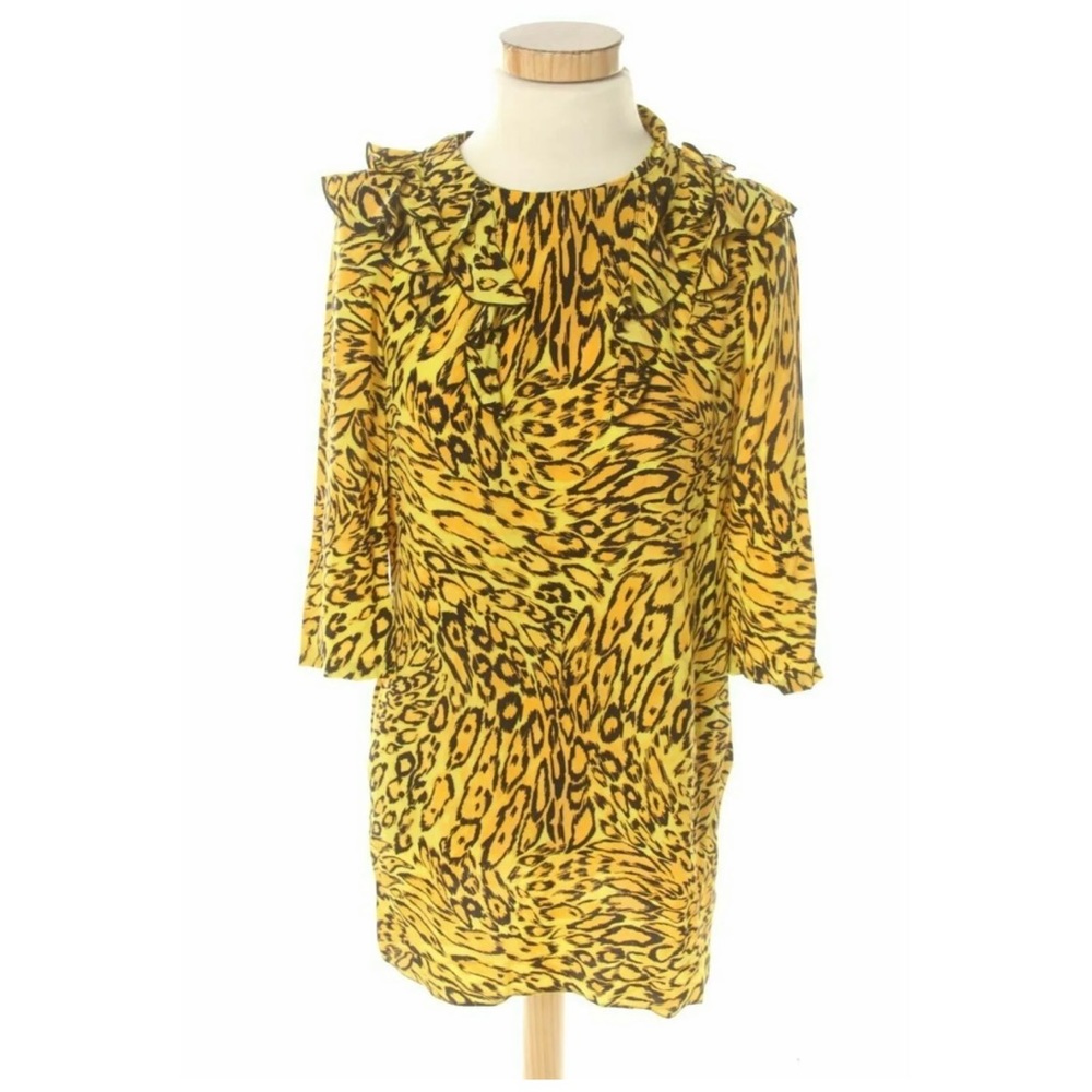 Juicy Couture Yellow Animal Print Silk Dress, Size 4, Pre-owned